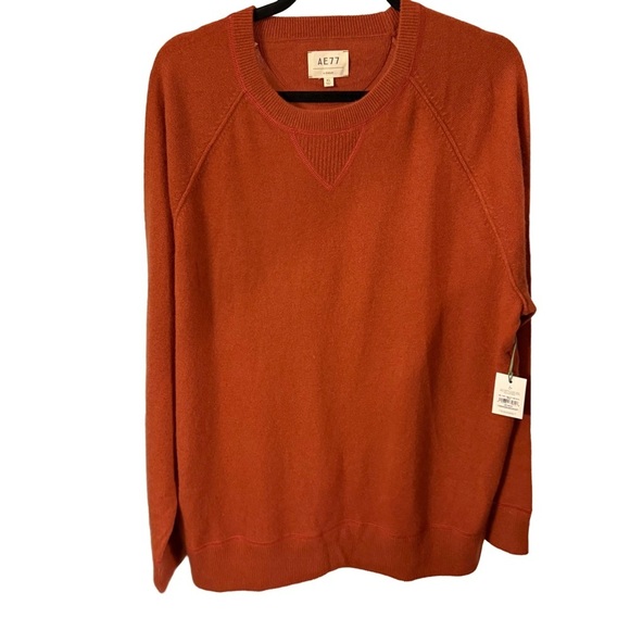 AE77 Men’s 100% CASHMERE Crewneck Sweater Long Sleeves Orange Sz XL NWT